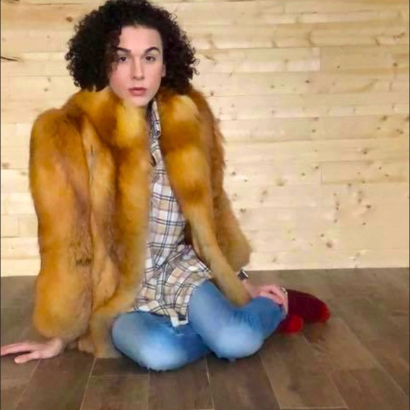 Orange fox fur coat, REAL FUR - Picture 1 of 7